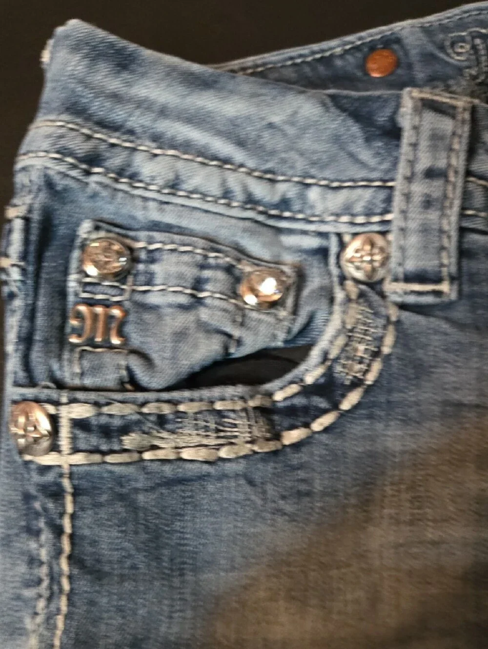 Miss Me Light Blue Skinny Jeans with Embellished Wing Back Pocket - Picture 8 of 15